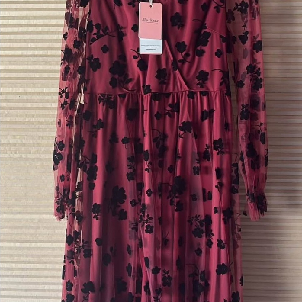 JJs House Burgundy Floral Long Sleeve Dress